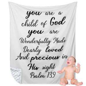 Christian Gift for Baby Plush Baby Blanket with Dotted Backing White Baptism Blanket Scripture Blanket Soft Bible Verse Blanket for Newborn Boy Girl Baptism Baby Christening Godchild Gifts, 30 x 40 In by Rtteri