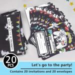 Watercolor Video Game Party Invites - 20 Set Fill-in Invitations with Envelopes for Boys Game Theme Birthday Party Supplies Double-Sided Printed Invitation Cards by WERNNSAI