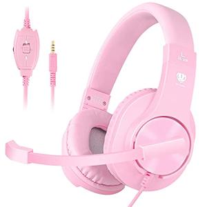 Headset for PS5 Games,PS4,Xbox,PC, Kids Headphones with Mic for School Supplies,Pink Headphones Wired for Girls,Headphones with Microphones,Pink Gaming Headset (Pink) from BUTFULAKE