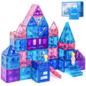 BENOKER 102pcs Frozen Castle Magnetic Tiles - 3D Diamond Building Blocks, STEM Educational Kids Toys for Pretend Play, 3 4 5 6 7 8 Year Old Girl Birthday Gifts for Your Princess and Prince by BENOKER