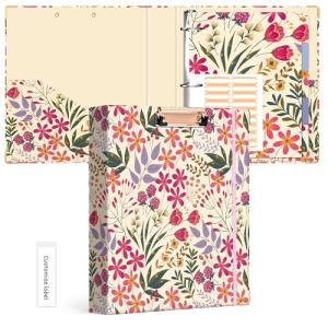 Ospelelf 3 Ring Binder 1.5 Inch, Cute Binder for Letter Size (11" x 8.5") with 5 Tab Dividers, File Folder Labels and Low Profile Clipboards, Floral Binder for School Supplies and Office Supplies from Ospelelf