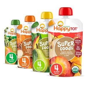 HAPPYTOT Organics Super Foods Stage 4, Super Foods Variety Pack, 4.22 Ounce Pouch (Pack of 16) packaging may vary from Nurture, Inc.
