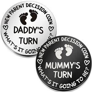 2 Pieces Fun New Parents Decision Coin Double-Sided Decision Making Coin Baby Gifts for Mom Dad New Baby Pregnancy Gift for First Time Mommy Daddy Christmas Thanksgiving Baby Shower Sliver and Black from Hicarer
