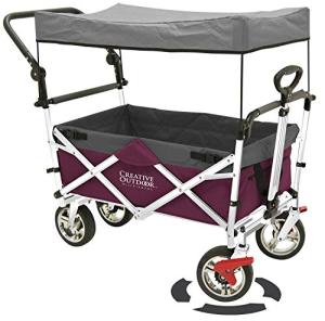 Creative Outddor Distributor Push Pull Folding Wagon for Kids, Beach, Foldable Canopy with Sun/Rain Shade (Magenta) by Creative Outddor Distributor