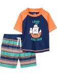 Simple Joys by Carter's Baby Boys' Toddler 2-Piece Swimsuit Trunk and Rash guard, Orange Blue Ship, 3T by Carter's Simple Joys - Private Label