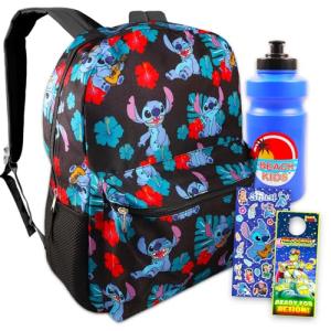 Disney Lilo And Stitch School Backpack For Kids ~ 3 Pc Bundle With 16" Stitch School Bag, Stitch Stickers, And Door Hanger For Boys And Girls | Stitch School Supplies Set from 