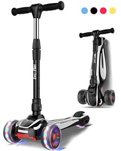 LOL-FUN Scooter for Kids Ages 3-5 Years Old Boy Girl with 3 Wheels, Extra-Wide Children Foldable Kick Scooter Kids Ages 6-12 Toddler with 4 Adjustable Height and Lean-to-Steer - Black from LOL-FUN
