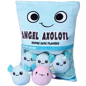 Cute Axolotl Plush Toy, Removable Salamander Animal Stuffed Plush Pillow, Kawaii Plush Cushion Toy Game for Kids, Girls, Birthday Gift (6pcs a Bag, Blue) from REFAHB