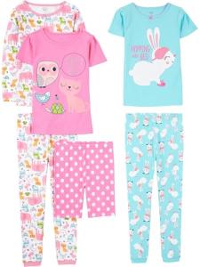 Simple Joys by Carter's Baby Girls' 6-Piece Snug-Fit Cotton Pajama Set, Teal Blue/Pink/White, Bunny/Animal, 12 Months from Carter's Simple Joys - Private Label