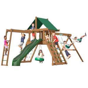Creative Playthings Northbridge Pack 2 Wooden Swing Set (Made in The USA) Ages 2 to 12 Years, Includes Climbing Wall for Kids, Playground Swings & Slide, Monkey Bars and Tire Swing, 22x12x11 ft from Creative Playthings Ltd.