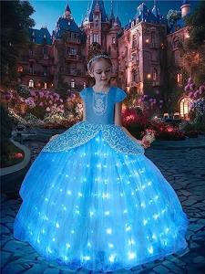 UPORPOR Light Up Cinderella Girls Costume Princess Blue Fairy Dress for Little Toddler Ball Gown Kids Halloween Costumes LED Dress Up Clothes Birthday Vestito Carnival Party Outfit, 4-5 Years by 