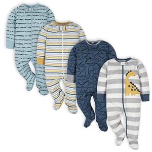 Gerber Baby Boys' 4 Pack Sleep 'N Play Footie, Dinosaur Blue, 0-3 Months from Gerber