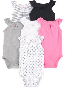 Simple Joys by Carter's Baby Girls' 6-Pack Sleeveless Bodysuit, Black, White Pink Ruffle, 6-9 Months by Carter's Simple Joys - Private Label