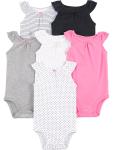 Simple Joys by Carter's Baby Girls' 6-Pack Sleeveless Bodysuit, Black, White Pink Ruffle, 6-9 Months by Carter's Simple Joys - Private Label
