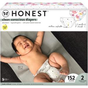 The Honest Company Clean Conscious Diapers | Plant-Based, Sustainable | Young At Heart + Rose Blossom | Super Club Box, Size 2 (12-18 lbs), 152 Count from The Honest Company