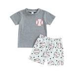 Toddler Baby Boy Summer Baseball Outfit Letters Print T-Shirt Tops and Baseball Shorts 2Pcs Casual Clothes Set (Gray, 18-24 Months) from BULINGNA