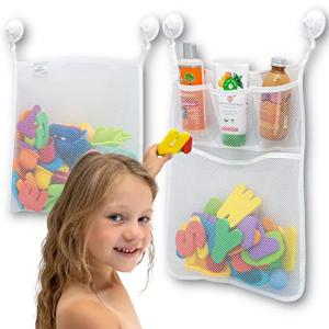 2 x Mesh Bath Toy Organizer + 6 Ultra Strong Hooks â The Perfect Bathtub Toy Holder & Bathroom or Shower Caddy â These Multi-use Net Bags Make Baby Bath Toy Storage Easy â For Kids & Toddlers by Comfylife