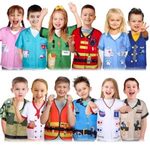 12 Pcs Kids Dress Up Clothes, Role Play Costumes Community Helper Unisex Career Cosplay Occupation Pretend Play Complete set for Kids Toddler Boy Girls Age from 3-8 Role Play theme Party Supplies from Jiuguva