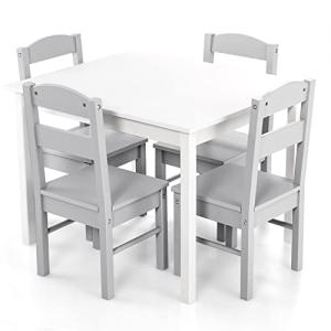 Costzon Kids Table and Chair Set, 5 Piece Wood Activity Table & Chairs for Arts, Crafts, Homework, Snack Time, Preschool Furniture, Gift for Boys Girls, Toddler Table and Chair Set (Grey & White) from Costzon