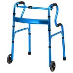 Goplus 440LBS Foldable Standard Walker, Reinforced and Thickened Rehabilitation Auxiliary Walking Frame with Wheels & Bi-Level Armrests, Height Adjustable Elderly Walking Mobility Aid (Blue) from Goplus Corp