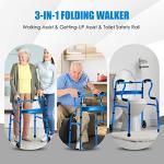 Goplus 440LBS Foldable Standard Walker, Reinforced and Thickened Rehabilitation Auxiliary Walking Frame with Wheels & Bi-Level Armrests, Height Adjustable Elderly Walking Mobility Aid (Blue) from Goplus Corp