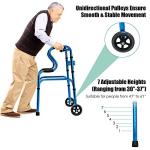 Goplus 440LBS Foldable Standard Walker, Reinforced and Thickened Rehabilitation Auxiliary Walking Frame with Wheels & Bi-Level Armrests, Height Adjustable Elderly Walking Mobility Aid (Blue) from Goplus Corp