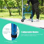 Goplus 440LBS Foldable Standard Walker, Reinforced and Thickened Rehabilitation Auxiliary Walking Frame with Wheels & Bi-Level Armrests, Height Adjustable Elderly Walking Mobility Aid (Blue) from Goplus Corp