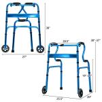 Goplus 440LBS Foldable Standard Walker, Reinforced and Thickened Rehabilitation Auxiliary Walking Frame with Wheels & Bi-Level Armrests, Height Adjustable Elderly Walking Mobility Aid (Blue) from Goplus Corp