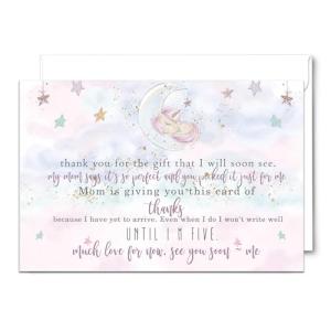 Unicorn Baby Shower Thank You Cards with Envelopes (25 Pack) Message from Baby Girl Thanking Guests for Gifts - Whimsical Star, Moon, Rainbow Theme - Pink and Gold Design - A6 Printed Stationery Set (4 X 6 inches) Paper Clever Party from Paper Clever Part
