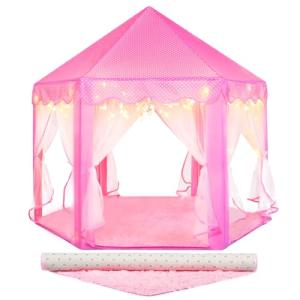 Senodeer Princess Tent with Rug, Star Lights, Starry Projector Night Light for Girls, Pink Play Tent for Kids, Girls Toys Set for Indoor and Outdoor Games, Princess Castle Playhouse by SHENZHEN QIANHAI IYOGO TECHNOLOGY CO., LTD