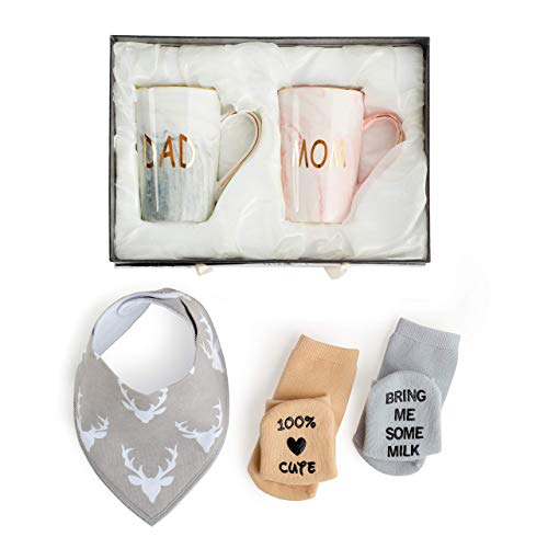 New Parents Pregnancy Gift Ideas Includes Premium Gift Basket for Mom and Dad Mugs 14 oz - Expecting Mother to be - Baby Shower Gender Reveal by EstÃ¶