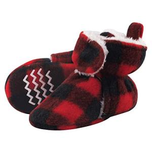 Hudson Baby Unisex Baby Cozy Fleece and Faux Sherpa Booties, Black Red Plaid, 18-24 Months from Hudson Baby