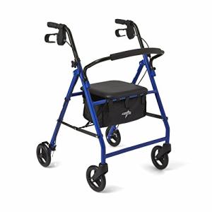 Medline Steel Foldable Adult Transport Rollator Mobility Walker with 6â Wheels, Blue by Medline