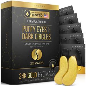 24K Gold Eye Maskâ 20 Pairs - Puffy Eyes and Dark Circles Treatments â Look Less Tired and Reduce Wrinkles and Fine Lines Undereye, Revitalize and Refresh Your Skin from DERMORA