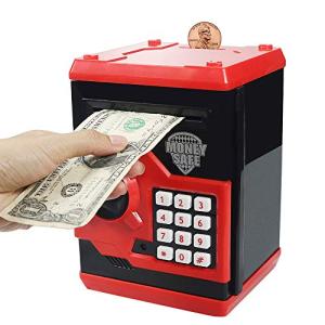 Suliper Electronic Piggy Bank Code Lock for Kids Baby Toy, Mini ATM Safe Coin Cash Banks Real Money Saving Box with Password, Auto Money Scroll for Children,Boys Girls Birthday Gift (Black/Red) from Suliper