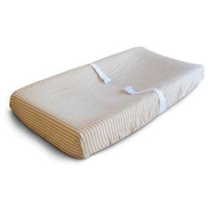 mushie Extra Soft Muslin Fitted Changing Pad Cover (Natural Stripe) by mushie