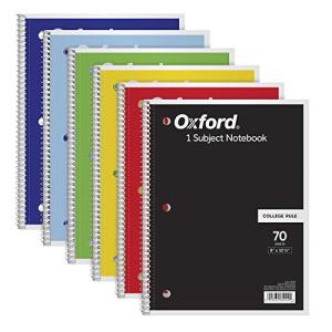 Oxford 1-Subject Notebooks, 8 x 10-1/2, College Rule, 70 Sheets, 6 Pack, Color Assortment May Vary (65007) by TOPS Business Forms, Inc.