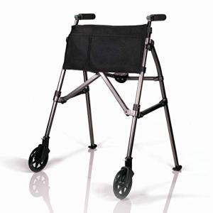 Stander EZ Fold-N-Go Walker, Lightweight Folding Mobility Rolling Walker for Seniors and Adults, 6-inch Wheels, Ski Glides, and Organizer Pouch, Black Walnut by Alimed