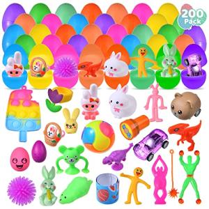 200 Pack Prefilled Easter Eggs with Miniature Novelty Toys, Mini Rabbit Dinosour Building Blocks and Easter Theme Assorted Toys Great for Kids Easter Party Favor, Easter Egg Hunt Supplies, Basket Stuffers Fillers from Cherislpy