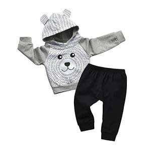 Toddler Baby Boys Cartoon Little Bear Long Sleeve Hoodie Tops Black Pants Outfit Clothes Set (18-24 Months) from 
