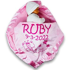 Custom Catch Personalized Girl Pink Baby Blanket Gift with Flower, Ladybug, Bee or Butterfly by Custom Catch