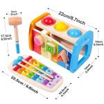 4-in-1 Hammering & Pounding Toys Montessori Toys for1 2 Years Old Wooden Educational Toy Shape Sorter Xylophone, Birthday Gift for Boy Girl Baby Toddler Kids Learning Interactive Toy Block Balls by fardream