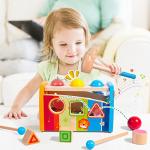 4-in-1 Hammering & Pounding Toys Montessori Toys for1 2 Years Old Wooden Educational Toy Shape Sorter Xylophone, Birthday Gift for Boy Girl Baby Toddler Kids Learning Interactive Toy Block Balls by fardream