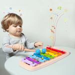 4-in-1 Hammering & Pounding Toys Montessori Toys for1 2 Years Old Wooden Educational Toy Shape Sorter Xylophone, Birthday Gift for Boy Girl Baby Toddler Kids Learning Interactive Toy Block Balls by fardream