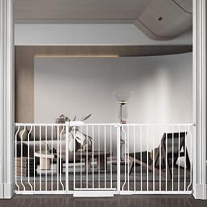 BELABB Extra Wide Baby Gate Tension Indoor Safety Gates White Metal Large Pet Gate Pressure Mounted Walk Through Long Dog Gate for The House Doorways Stairs (76.3 Inch-81.2 Inch/194cm-206cm, White) from BELABB