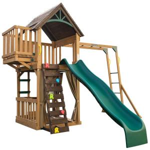 KidKraft Hangout Hideaway Clubhouse, Wooden Swing Set/Playset with Slide and Monkey Bars by KidKraft