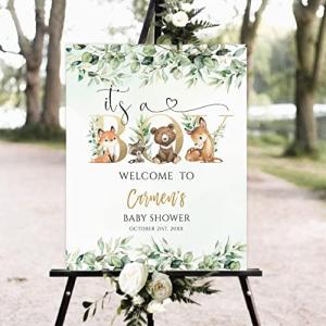 Personalized Woodland Baby Shower Welcome Sign, Baby Welcome Sign, Baby Shower Sign, Woodland Animals Baby Shower, Greenery Baby Shower, Baby Shower Decorations by Buta Leather Goods