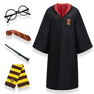 NUBODI Wizard Cosplay Party Costumes Set, Child Magic Cloak Suitable for Height 105~120CM, Decoration Magic Robe Wizard Costume, Halloween Theme Party Costume from 