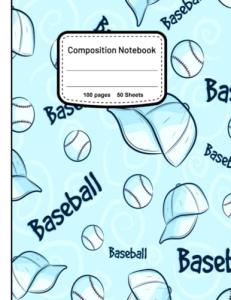 Composition Notebook: Baseball with hat and light blue background Wide Ruled Book |8.5 x 11 inches 100 Pages for Back-to-School Supplies for Boys and Girls from Independently published