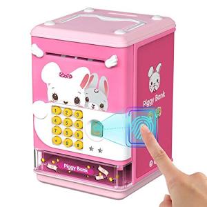 Deejoy Piggy Bank Toy Electronic Mini ATM Savings Machine with Personal Password & Fingerprint Unlocking Simulation - Music Box with Songs for Kids, Boys and Girls Age 3-8 Years (Pink) by Deejoy